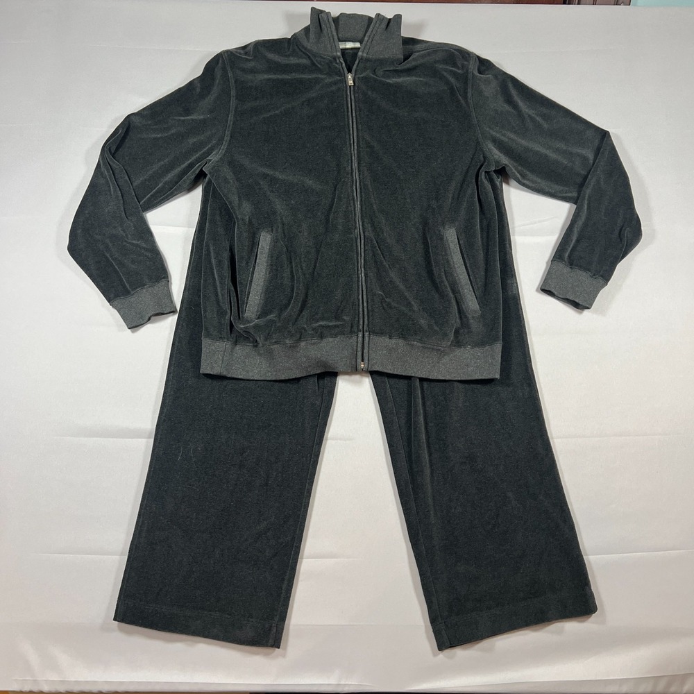 Daniel Buchler New‎ York Velour Tracksuit Set Womens Large Dark Gray High Rise